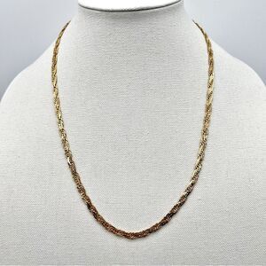 Gold Tone Intertwined Wheat S Chain Shiny Fashion Jewelry 24” Necklace